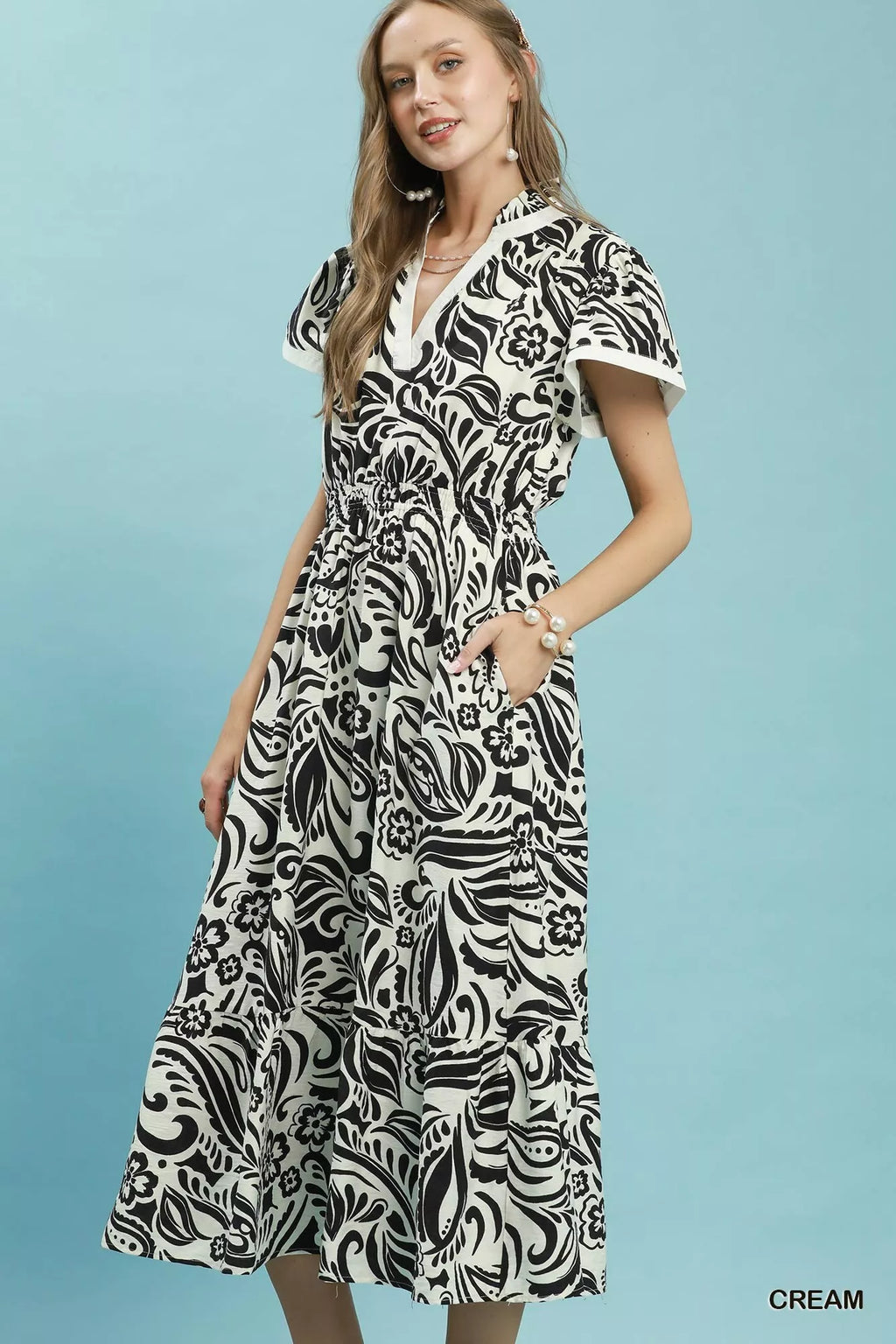 Hermana Summer Print Midi Dress with Side Pockets