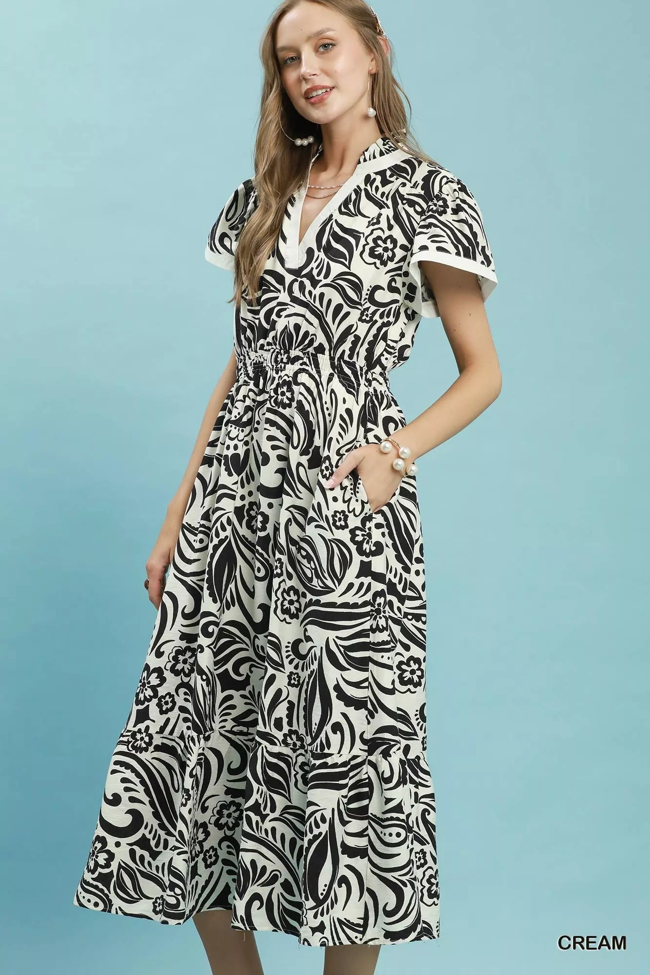Hermana Summer Print Midi Dress with Side Pockets
