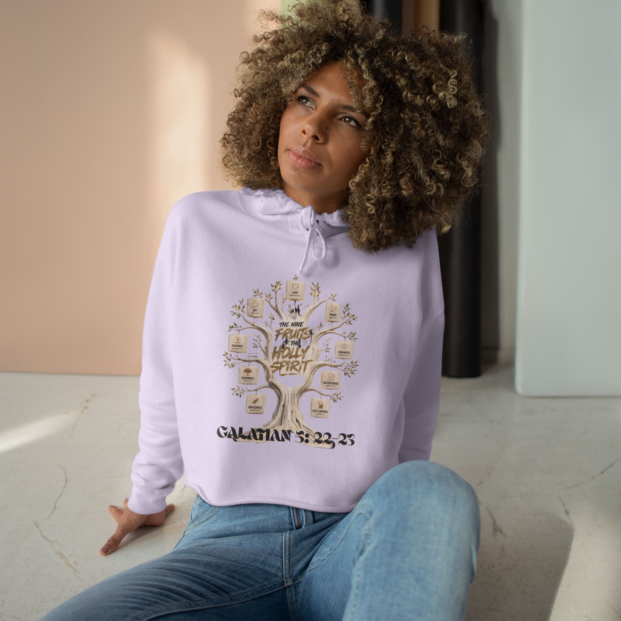 Crop Hoodie — Galatians 5 : 22-23 "The Nine Fruits the Holy Spirit" Christian Crop Hoodie