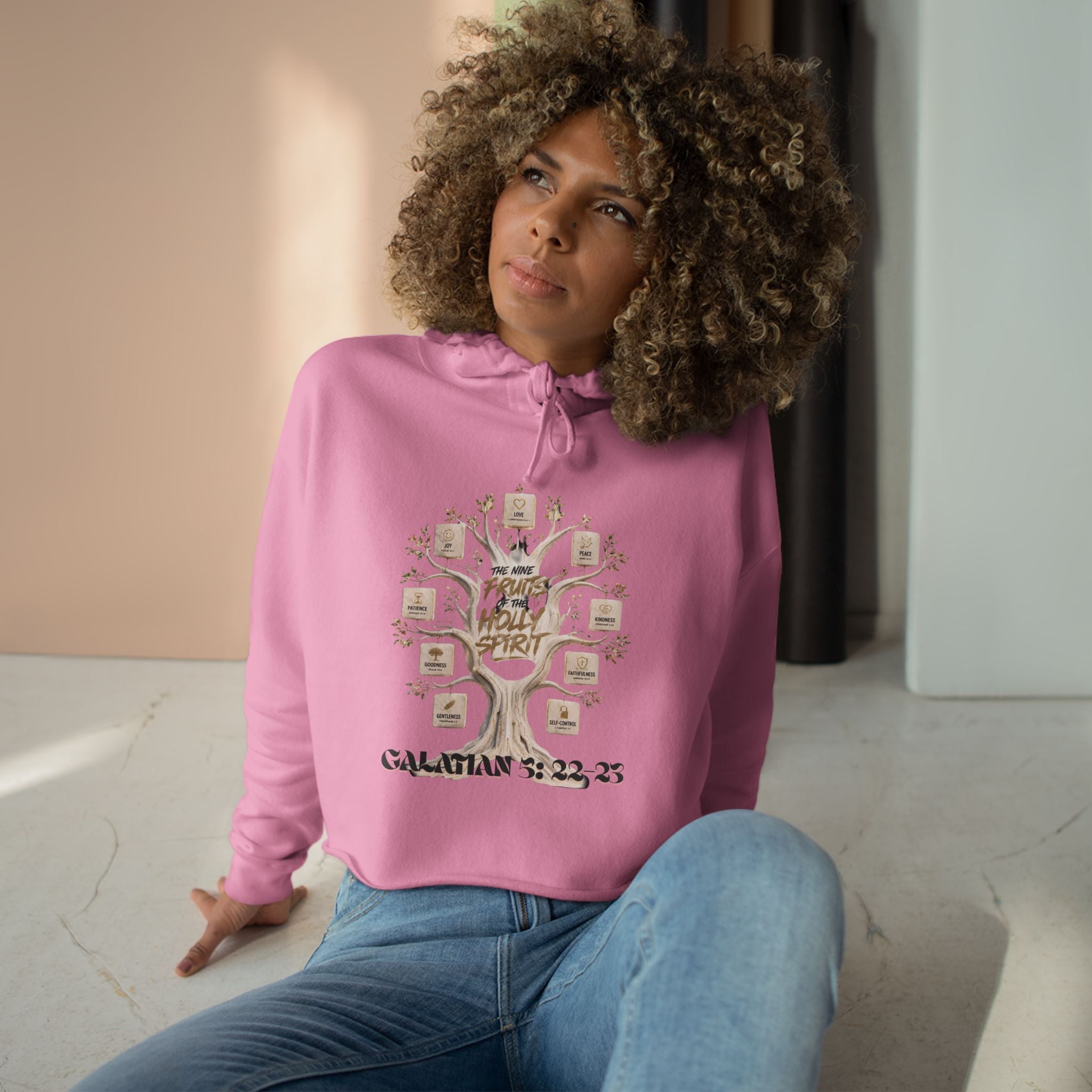 Crop Hoodie — Galatians 5 : 22-23 "The Nine Fruits the Holy Spirit" Christian Crop Hoodie