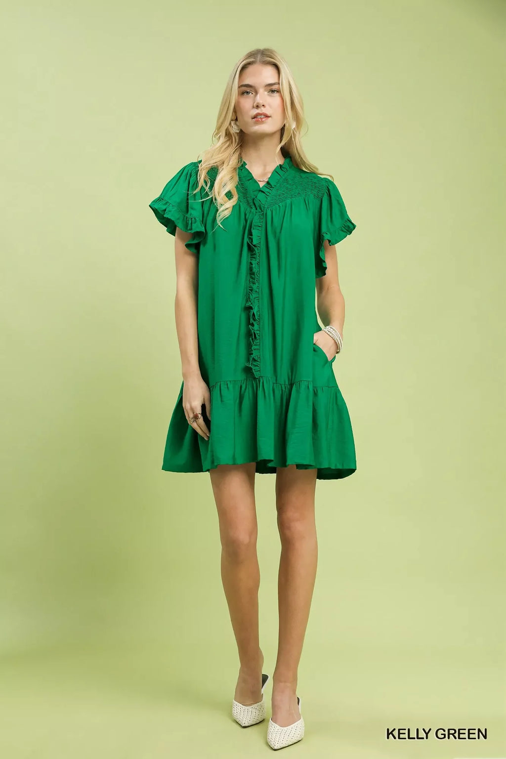 Hermana Comfy Smocked Ruffle Babydoll Mini Dress
