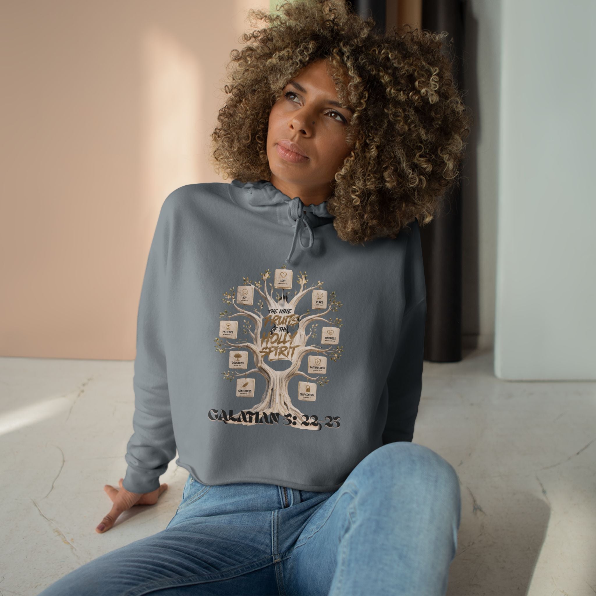Crop Hoodie — Galatians 5 : 22-23 "The Nine Fruits the Holy Spirit" Christian Crop Hoodie