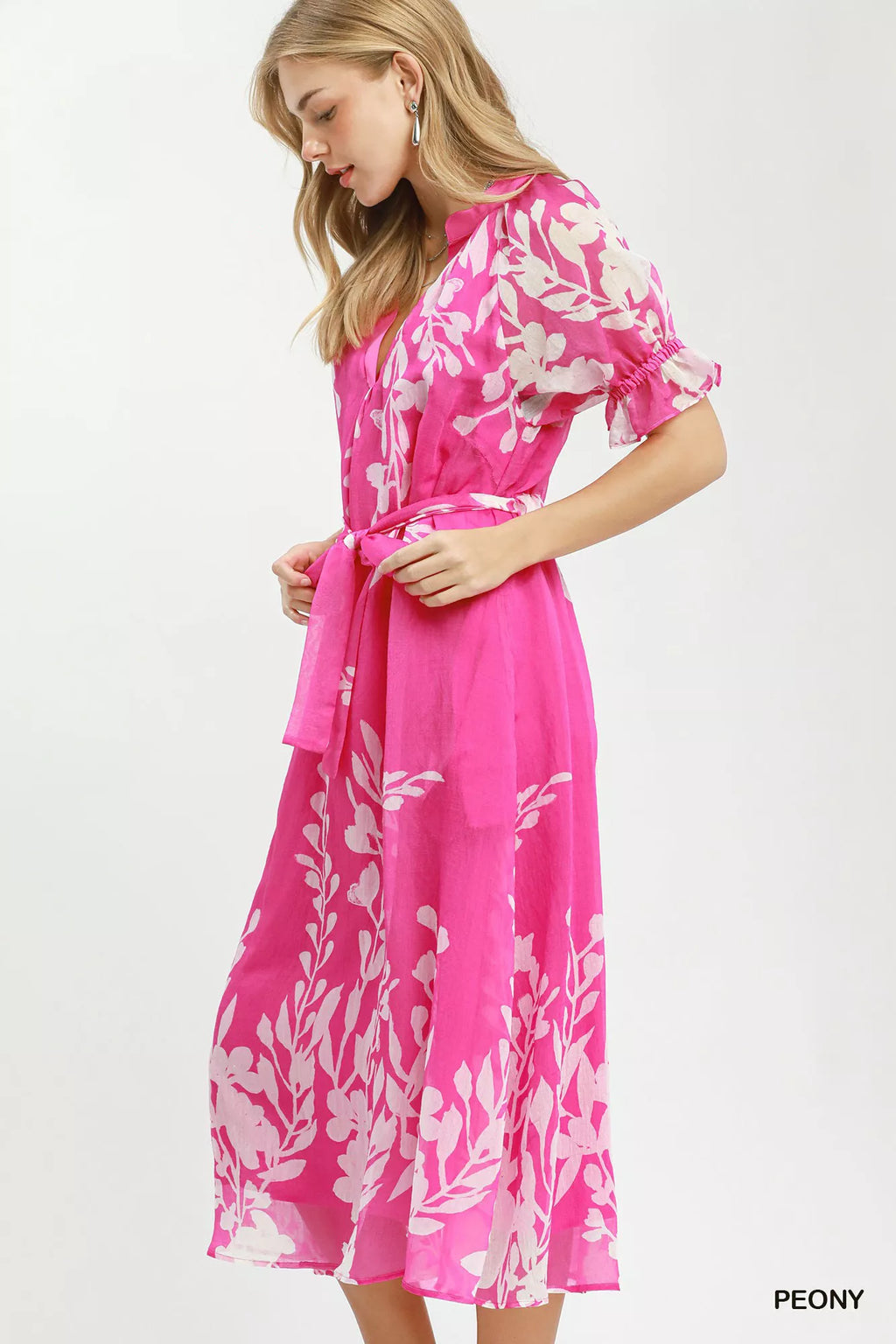 Hermana Pink Floral  Dress with Side Pockets