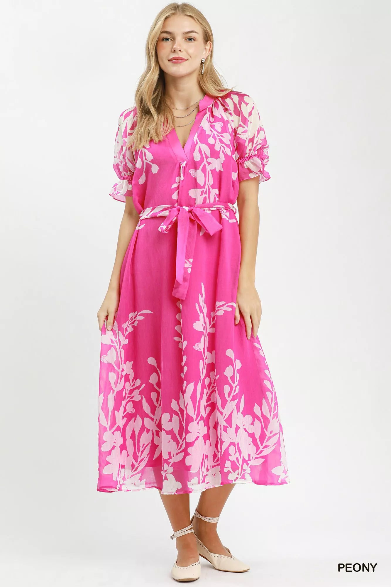 Hermana Pink Floral  Dress with Side Pockets