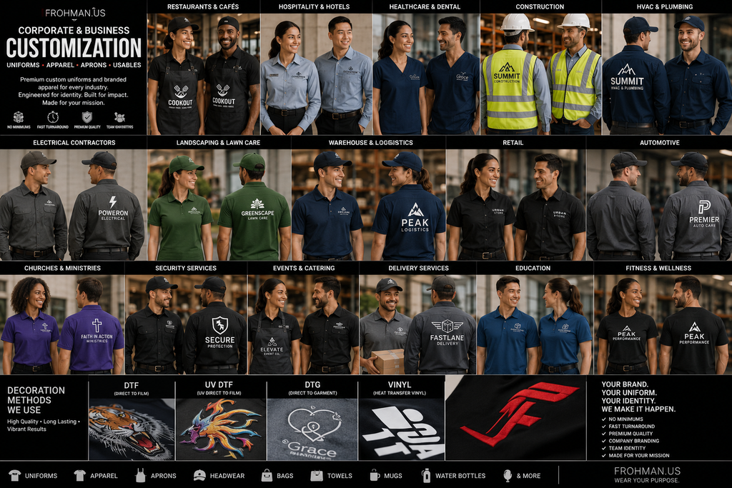 FROHMAN.US  Corporate & Business Customization Professional Uniforms, Apparel & Branded Usables