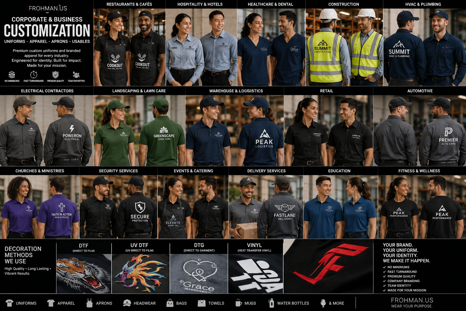 FROHMAN.US  Corporate & Business Customization Professional Uniforms, Apparel & Branded Usables