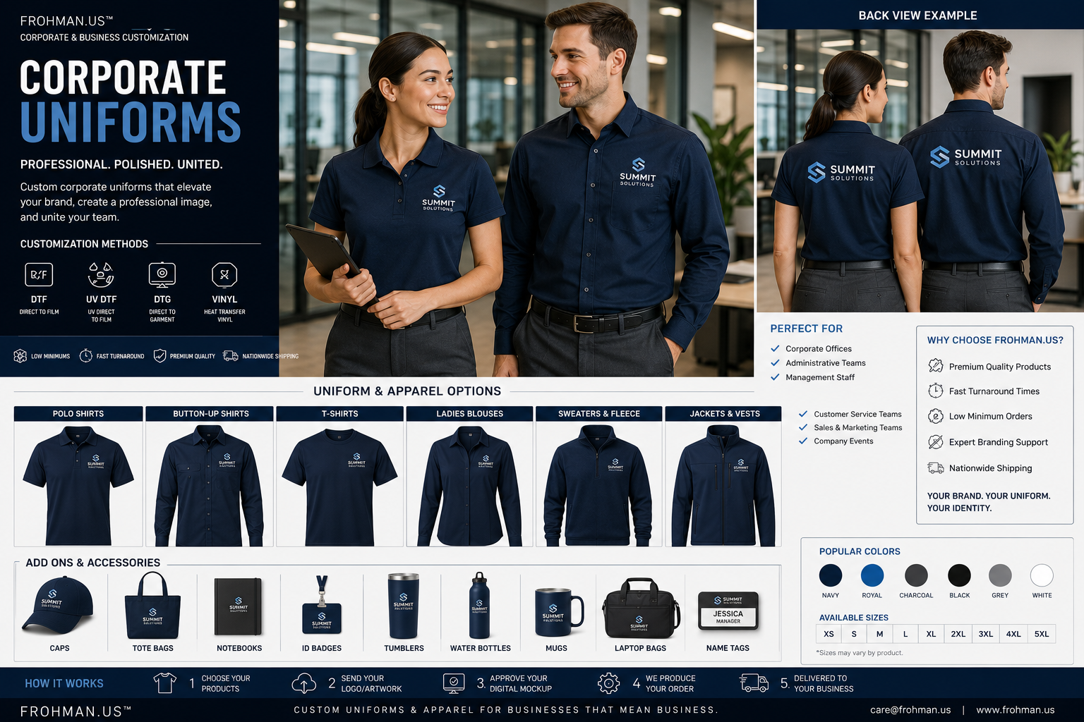 FROHMAN.US  Corporate & Business Customization Professional Uniforms, Apparel & Branded Usables