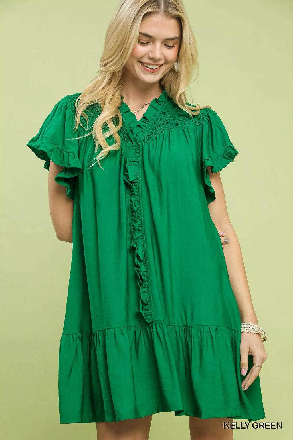 Hermana Comfy Smocked Ruffle Babydoll Mini Dress